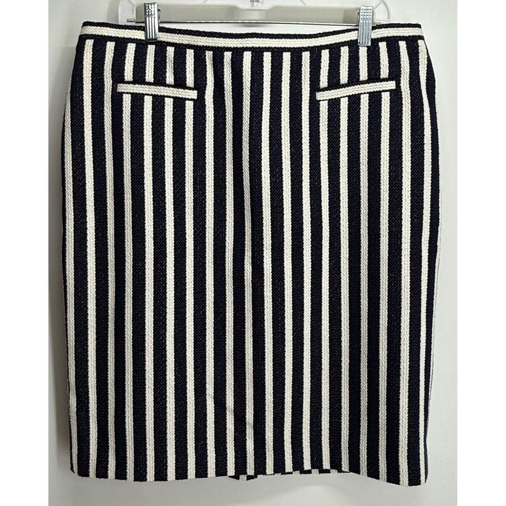 Talbots Woman Navy White Vertical Stripe Textured Cotton Blend Pencil‎ Skirt 16